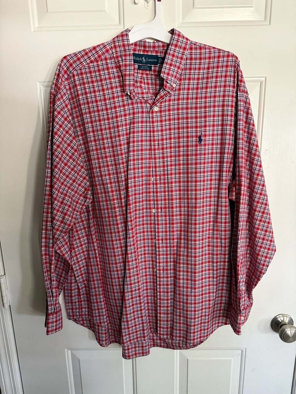 Ralph Lauren Blake Long Sleeve Button-Down Shirt Men's XL Red Plaid 100% Cotton
